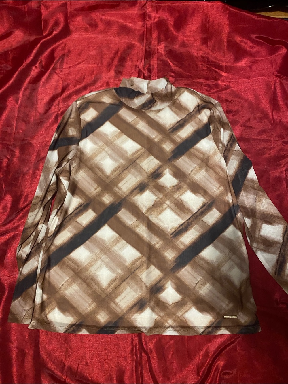 Anne Klein Brown Plaid Lightweight Long-Sleeve Top